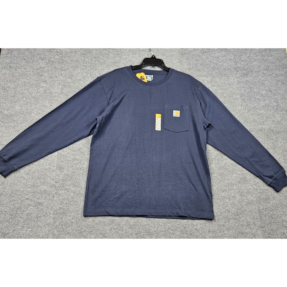 Carhartt Mens Loose Fit Heavyweight Long Sleeve Pocket T-Shirt Navy Blue Medium